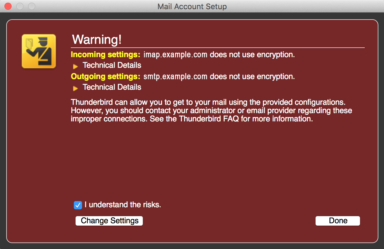 thunderbird mac warning